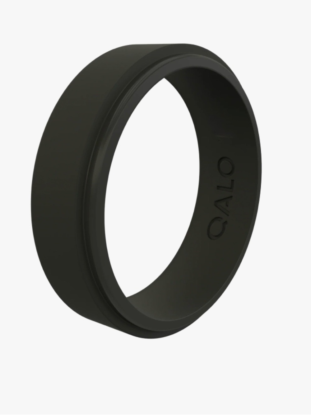 QALO Men's Narrow Polished Step Edge Silicone Black Ring size 9